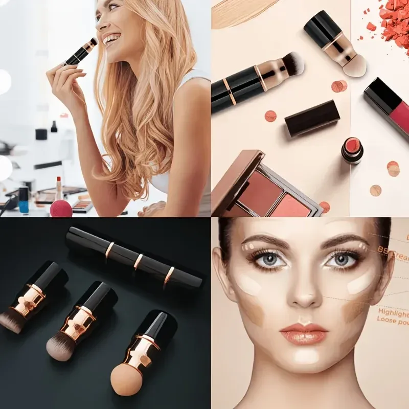 Ensemble de mini pinceaux de maquillage 3 en 1, détachables et portables, avec couvercle anti-poussière 5