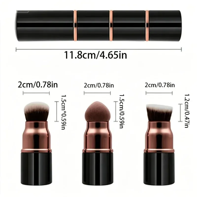 Ensemble de mini pinceaux de maquillage 3 en 1, détachables et portables, avec couvercle anti-poussière 6