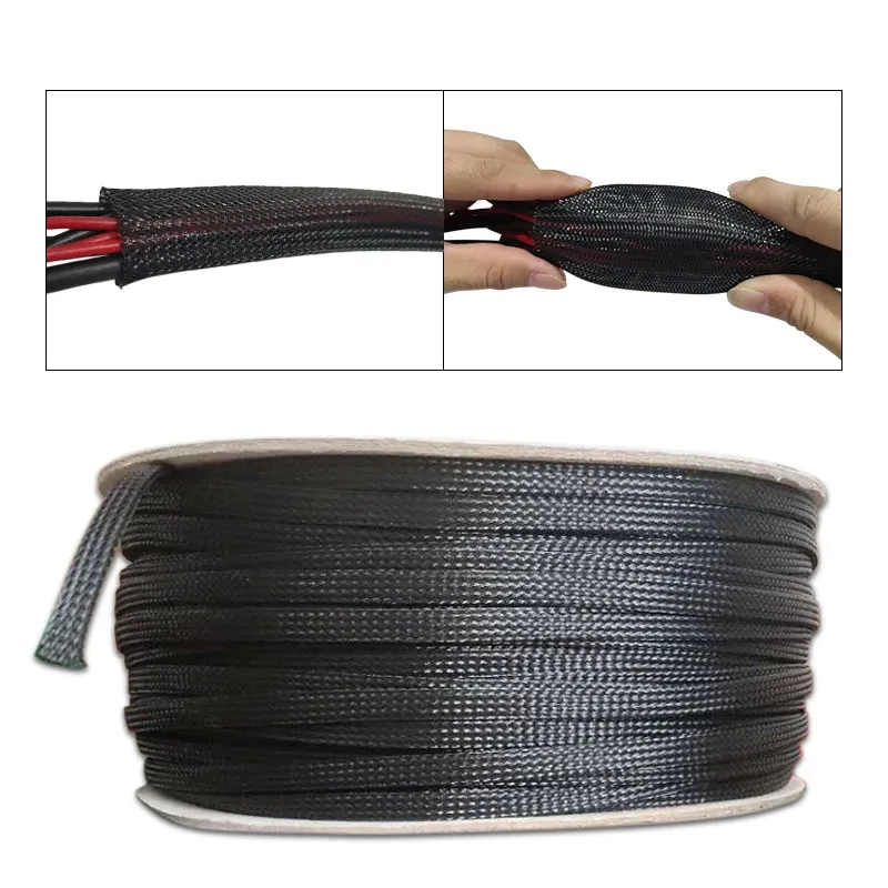 Gaine tressée isolante noire, 1/5/10/50/M, 4/6/8/10/12/14/20/25 mm, gaine de protection serrée pour presse-étoupe en fil PET 3