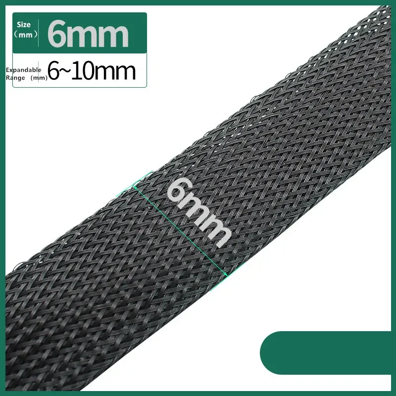 Gaine tressée isolante noire, 1/5/10/50/M, 4/6/8/10/12/14/20/25 mm, gaine de protection serrée pour presse-étoupe en fil PET 9