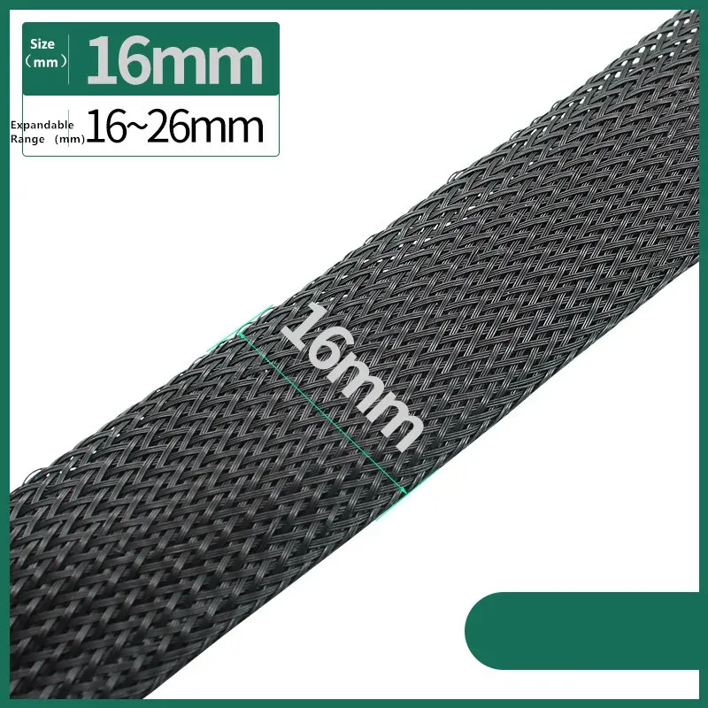 Gaine tressée isolante noire, 1/5/10/50/M, 4/6/8/10/12/14/20/25 mm, gaine de protection serrée pour presse-étoupe en fil PET 14