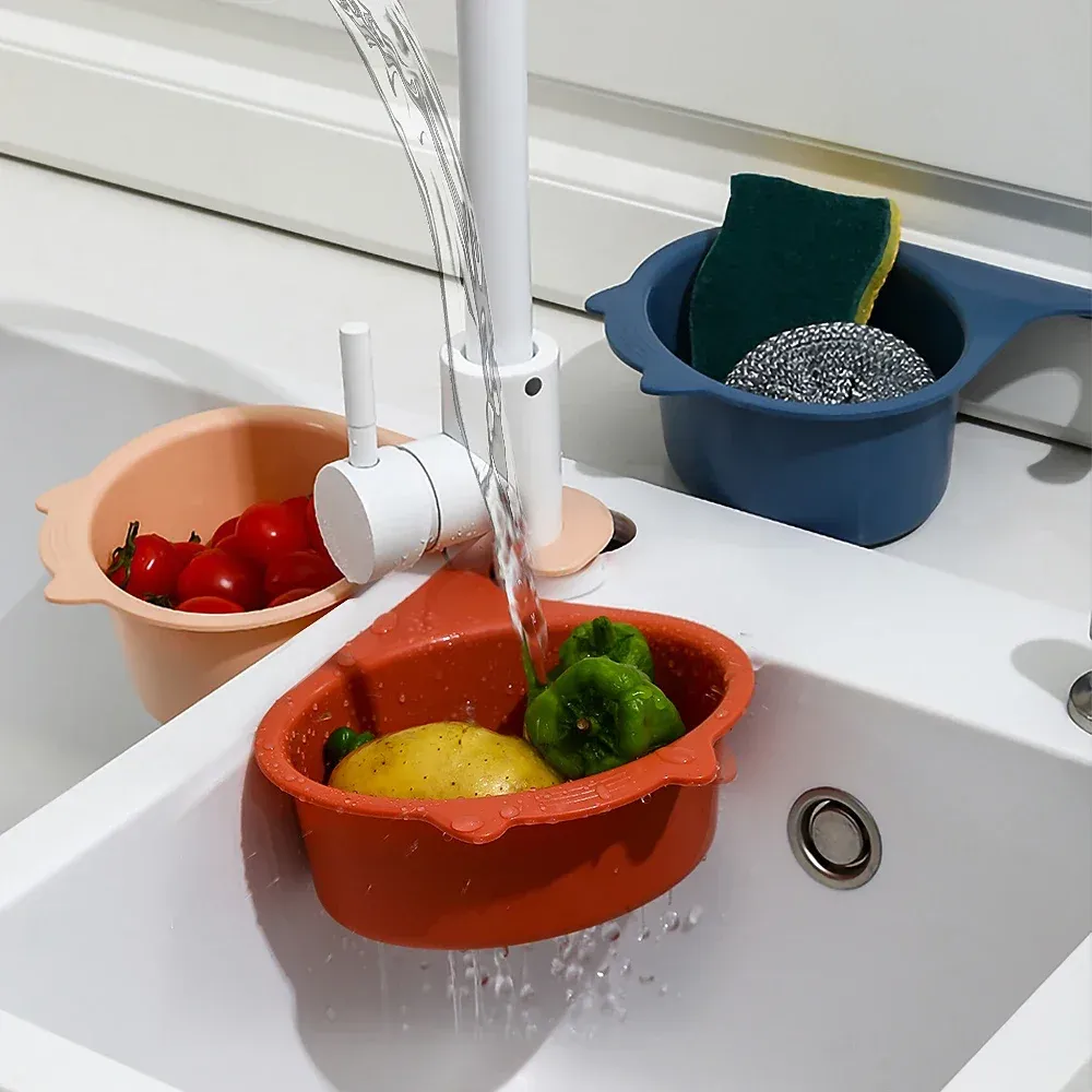 Panier de vidange d'évier en forme de chat multifonctionnel, filtre de robinet, étagère organisatrice pour fruits et légumes 2