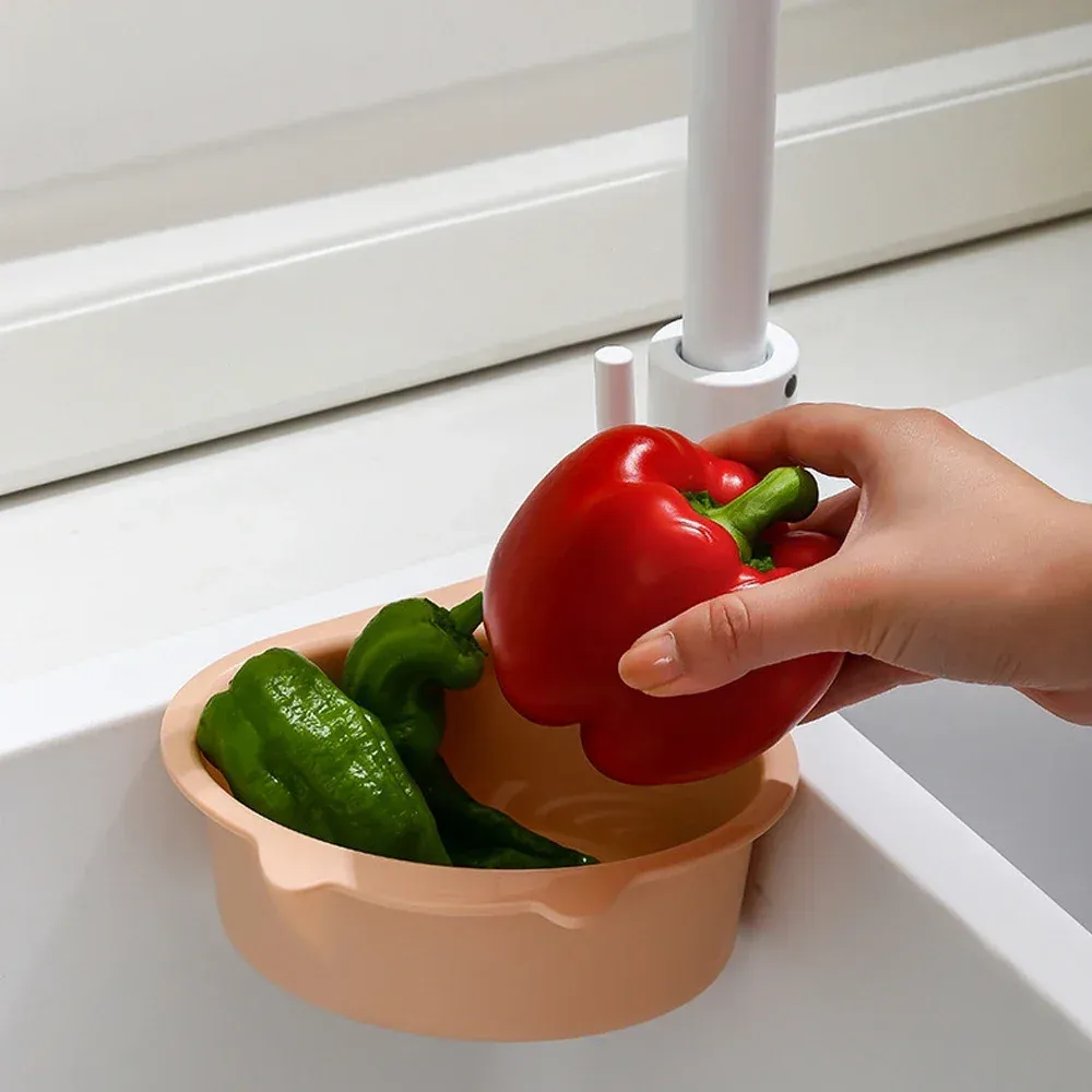 Panier de vidange d'évier en forme de chat multifonctionnel, filtre de robinet, étagère organisatrice pour fruits et légumes 3