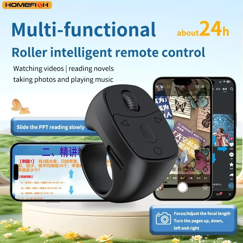 Télécommande Bluetooth sans fil pour smartphone avec anneau de défilement et déclencheur de page, idéale pour les voyages