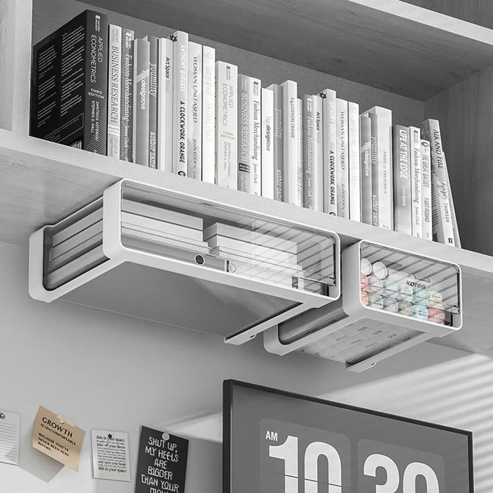Tiroir de rangement sous table auto-adhésif et invisible, boîte de rangement pour bureau, cosmétiques et papeterie - Image 1