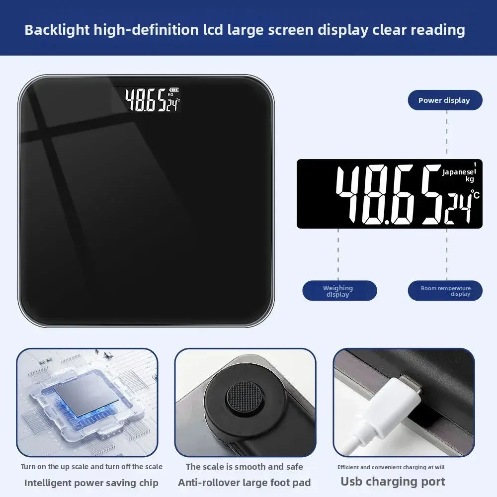 Balance de salle de bain électronique en verre trempé, haute précision, écran LCD 6