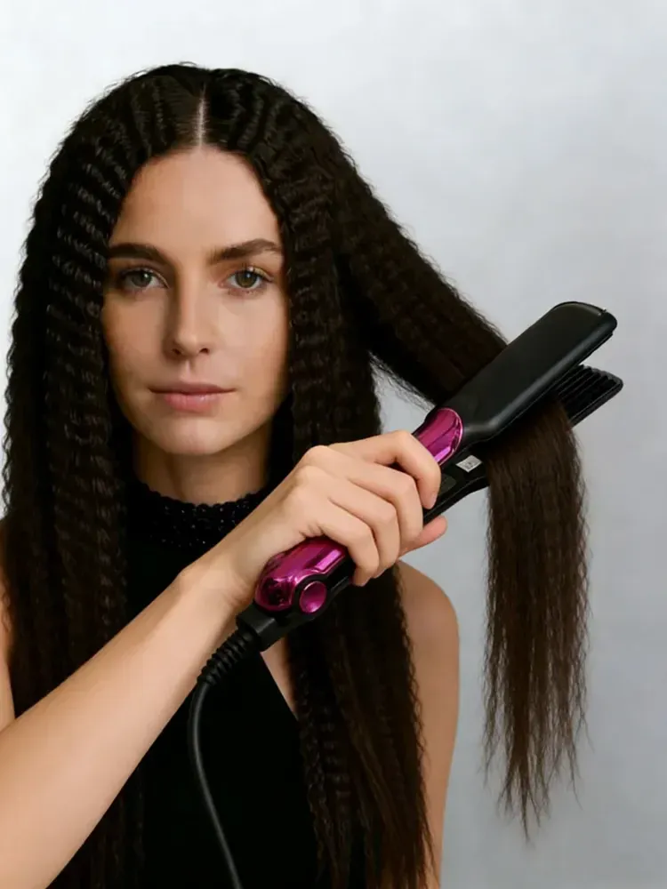 Peigne électrique défrisant à cheveux bouclés, plaques en céramique, sans pincement, modèle De Cachos 5