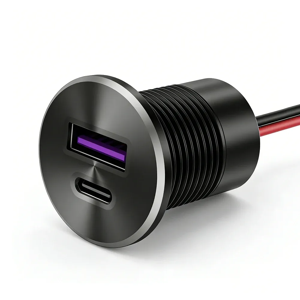 Prise USB 12 V 30 W PD Type-C et 18 W QC 3.0 en aluminium, chargeur USB encastrable à charge rapide pour camping-car 1