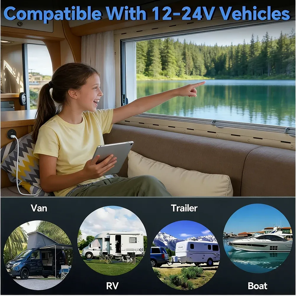 Prise USB 12 V 30 W PD Type-C et 18 W QC 3.0 en aluminium, chargeur USB encastrable à charge rapide pour camping-car 6