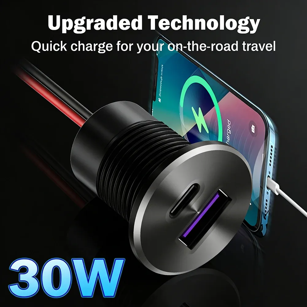 Prise USB 12V encastrable, vue de détail