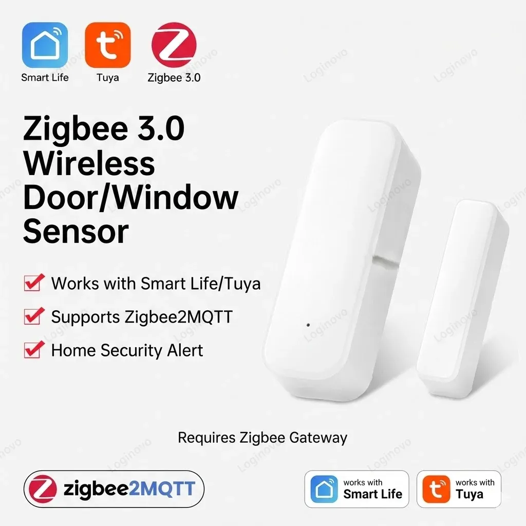 Capteur de porte/fenêtre Zigbee, capteur magnétique sans fil pour sécurité domestique intelligente, compatible Tuya et Zigbee2MQTT - Image 1