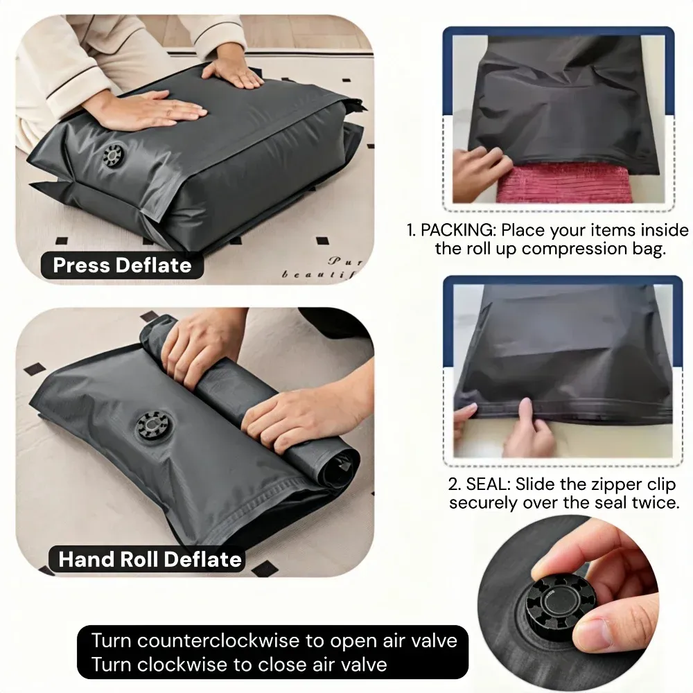 Sacs de compression sous vide pour valise de voyage, organisateurs roulables épais et imperméables 5