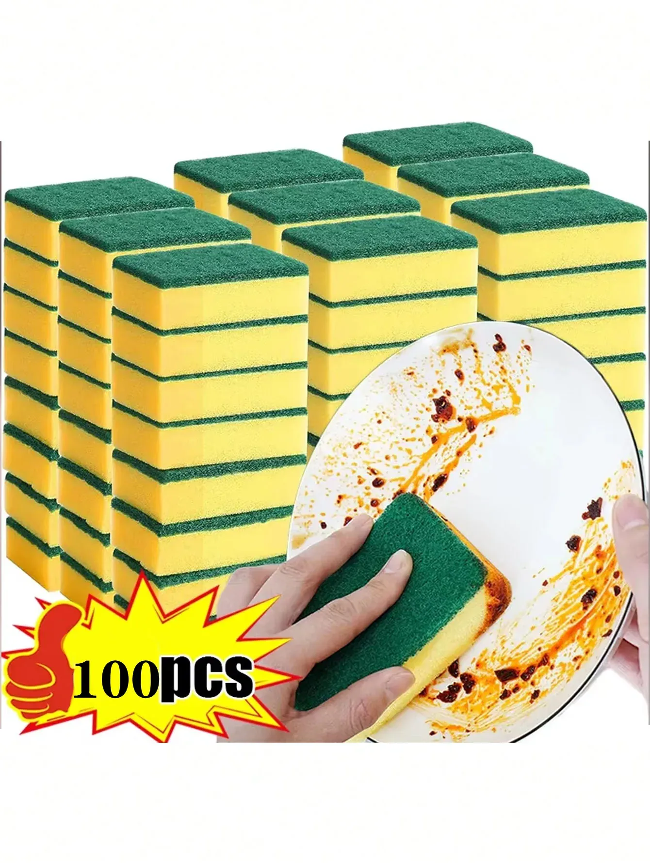 Éponge magique double face très absorbante (lot de 10/30/50/100) pour nettoyer les casseroles, éliminer la rouille et la graisse de cuisine 4