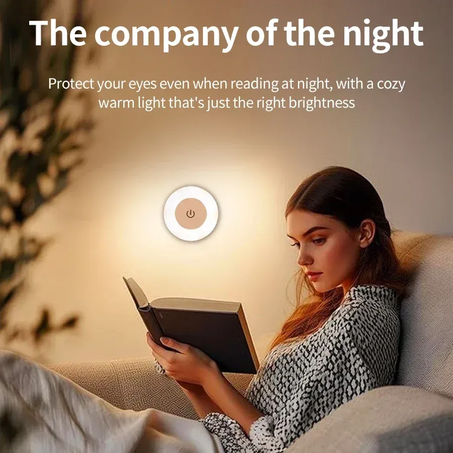 Lampe murale LED ronde rechargeable à interrupteur tactile, veilleuse magnétique à intensité variable pour la lecture 5