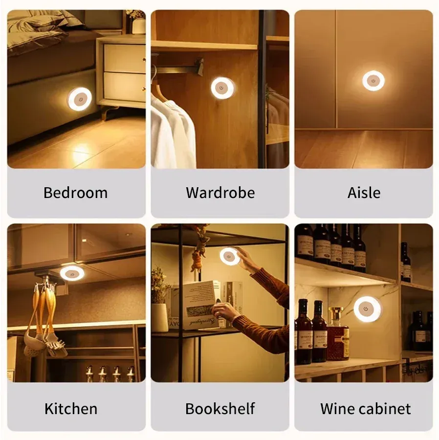 Lampe murale LED ronde rechargeable à interrupteur tactile, veilleuse magnétique à intensité variable pour la lecture 6