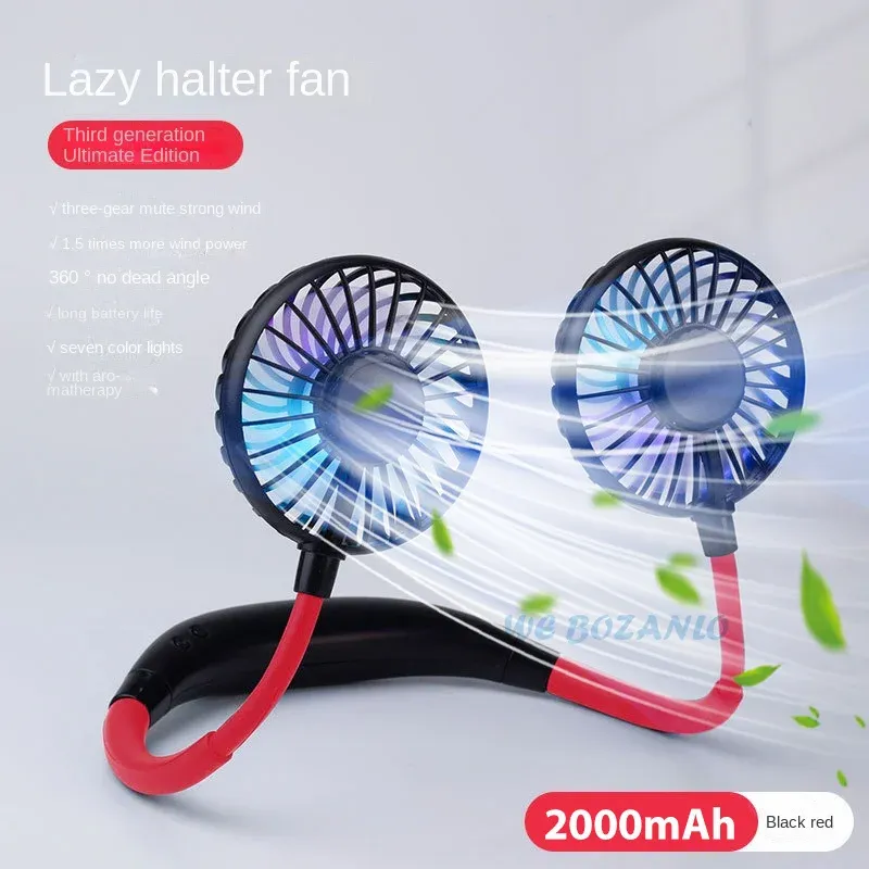 Mini ventilateur de sport portable, mains libres, à suspendre, rechargeable par USB, 3 vitesses, orientable, pour le bureau et la maison