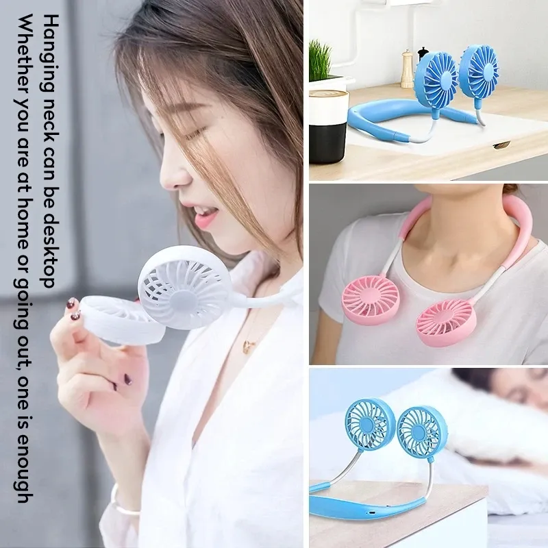 Mini ventilateur de sport portable, mains libres, à suspendre, rechargeable par USB, 3 vitesses, orientable, pour le bureau et la maison 3