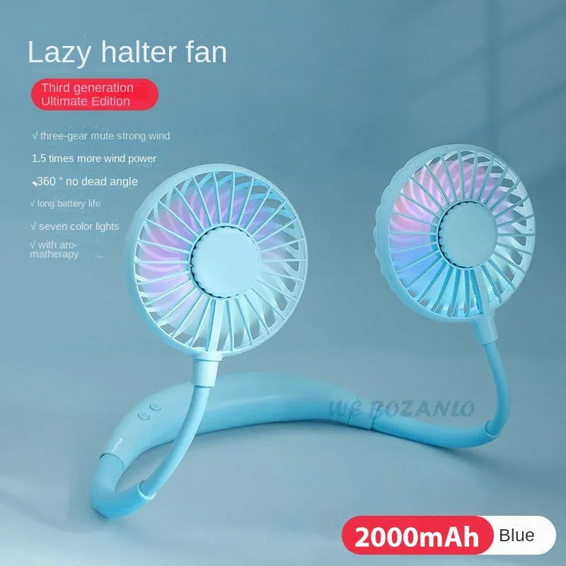 Mini ventilateur de sport portable, mains libres, à suspendre, rechargeable par USB, 3 vitesses, orientable, pour le bureau et la maison 10