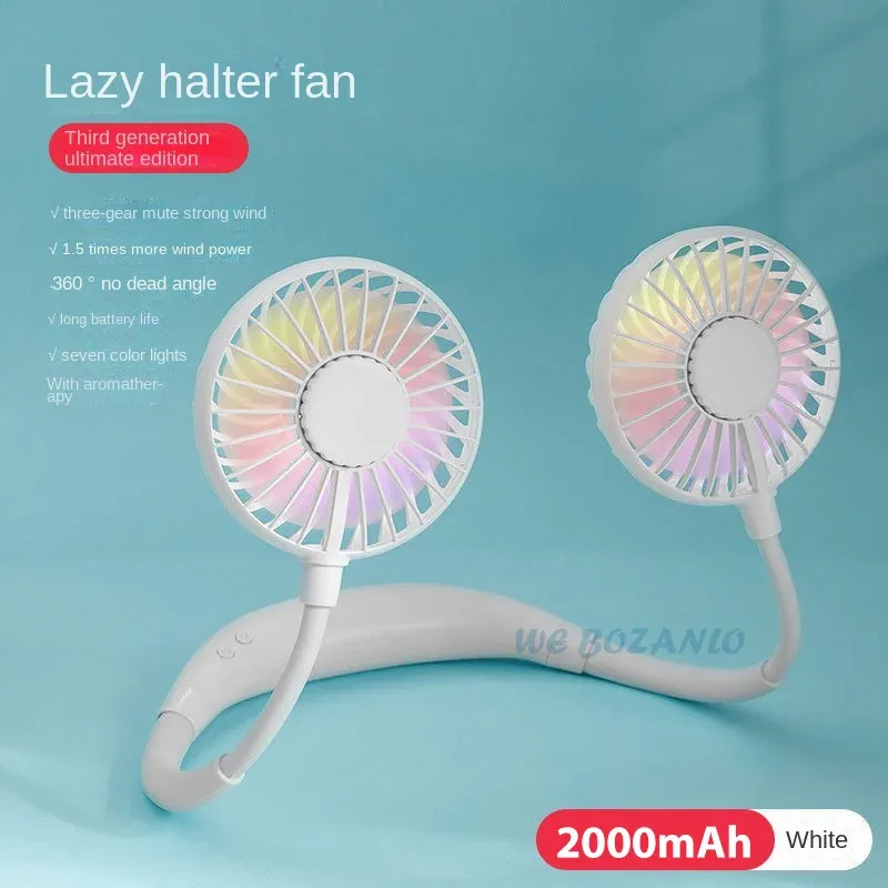 Mini ventilateur de sport portable, mains libres, à suspendre, rechargeable par USB, 3 vitesses, orientable, pour le bureau et la maison 11