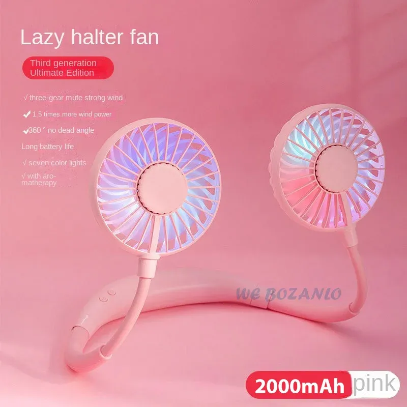 Mini ventilateur de sport portable, mains libres, à suspendre, rechargeable par USB, 3 vitesses, orientable, pour le bureau et la maison 7