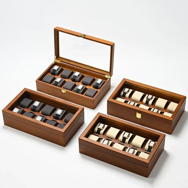 Boîte de rangement en bois pour montres à 10 compartiments, organisateur de montres et bijoux pour hommes et femmes, écrin d'exposition pour montres mécaniques et montres-bracelets 3