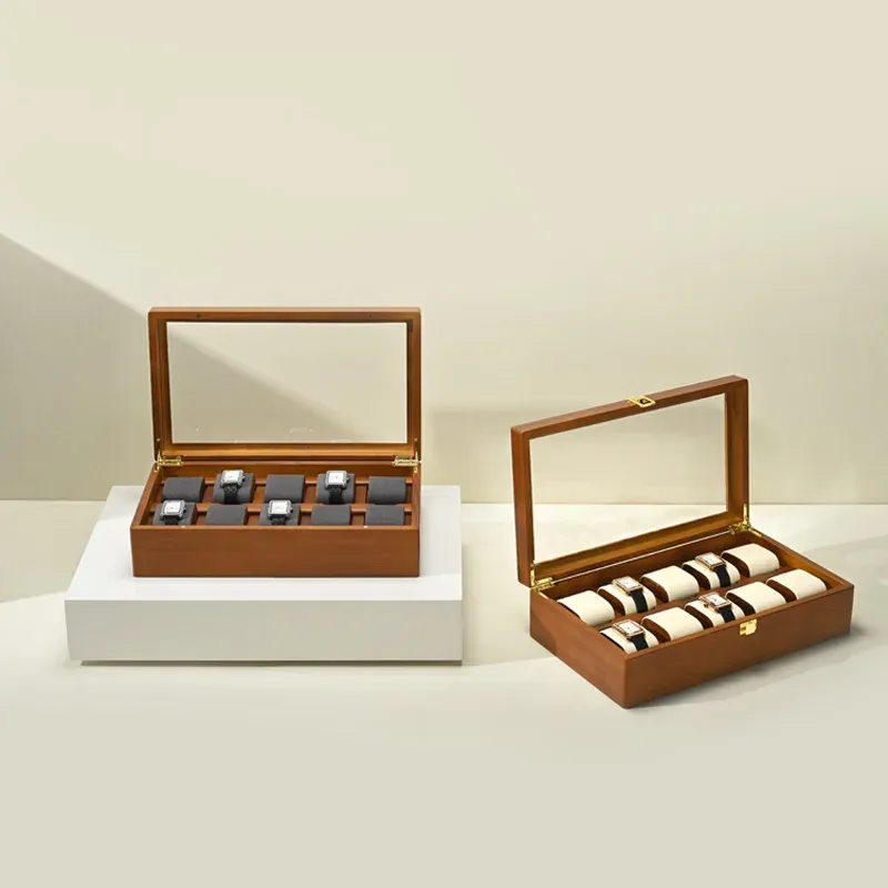 Boîte de rangement en bois pour montres à 10 compartiments, organisateur de montres et bijoux pour hommes et femmes, écrin d'exposition pour montres mécaniques et montres-bracelets 4