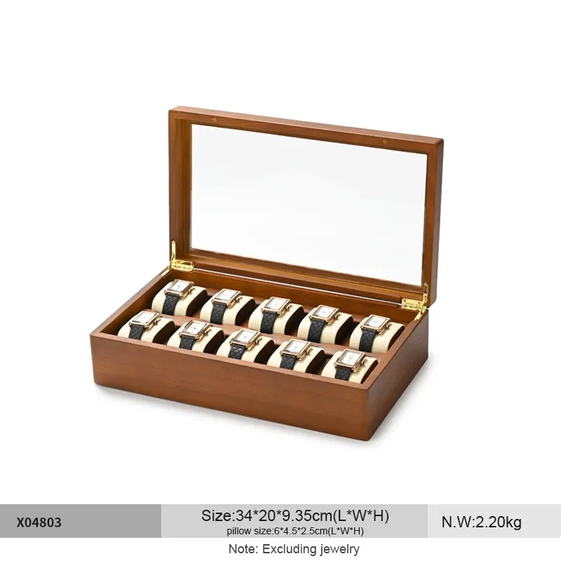 Boîte de rangement en bois pour montres à 10 compartiments, organisateur de montres et bijoux pour hommes et femmes, écrin d'exposition pour montres mécaniques et montres-bracelets 7