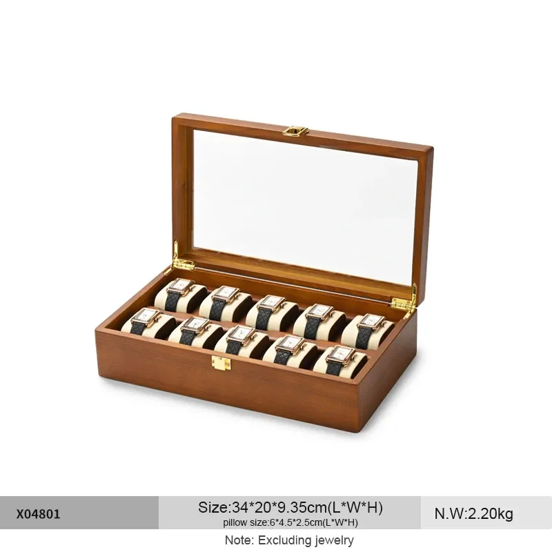 Boîte de rangement en bois pour montres à 10 compartiments, organisateur de montres et bijoux pour hommes et femmes, écrin d'exposition pour montres mécaniques et montres-bracelets 9