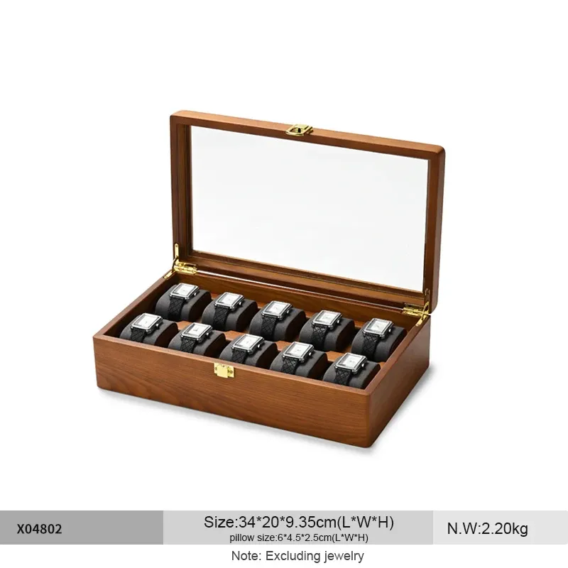 Boîte de rangement en bois pour montres à 10 compartiments, organisateur de montres et bijoux pour hommes et femmes, écrin d'exposition pour montres mécaniques et montres-bracelets 8