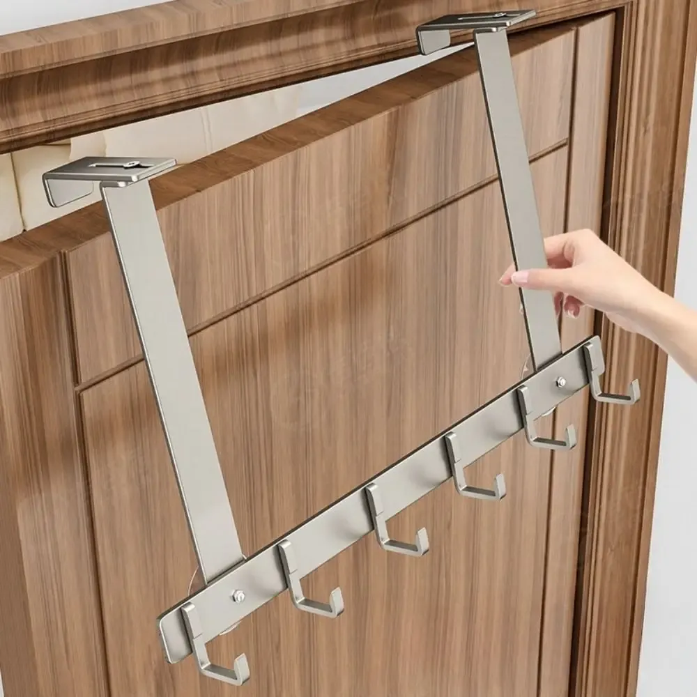 Crochet de porte durable à 5 ou 6 crochets pour manteaux, chapeaux et serviettes, à suspendre au-dessus de la porte, réglable pour salle de bain - Image 1