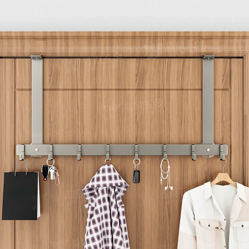 Crochet de porte durable à 5 ou 6 crochets pour manteaux, chapeaux et serviettes, à suspendre au-dessus de la porte, réglable pour salle de bain 2