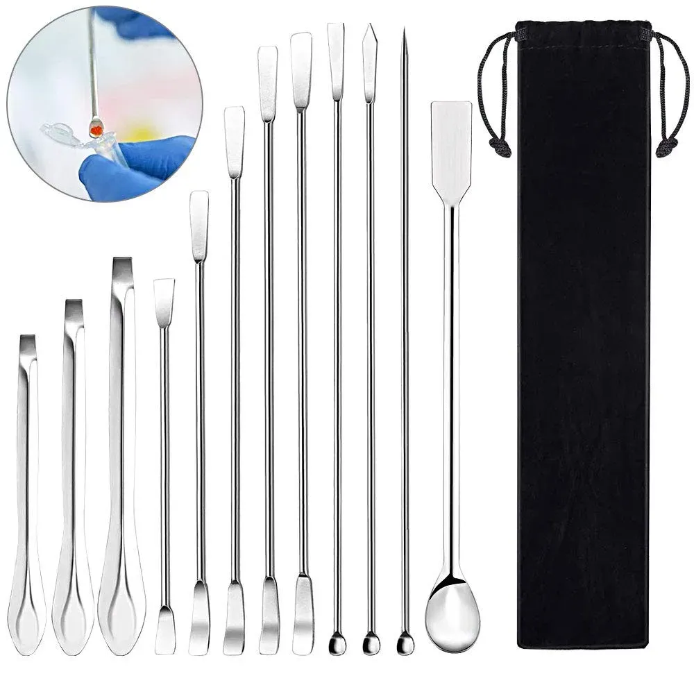 Ensemble de spatules de laboratoire en acier inoxydable, vue d'ensemble
