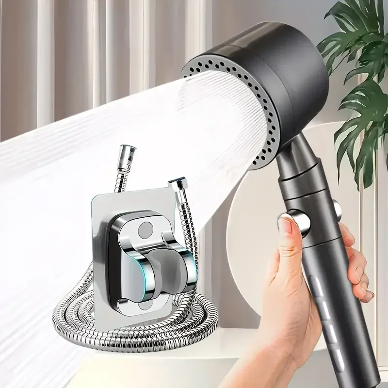 Pommeau de douche filtrant haute pression à 5 modes, économe en eau, avec douchette et bouton d'arrêt 17