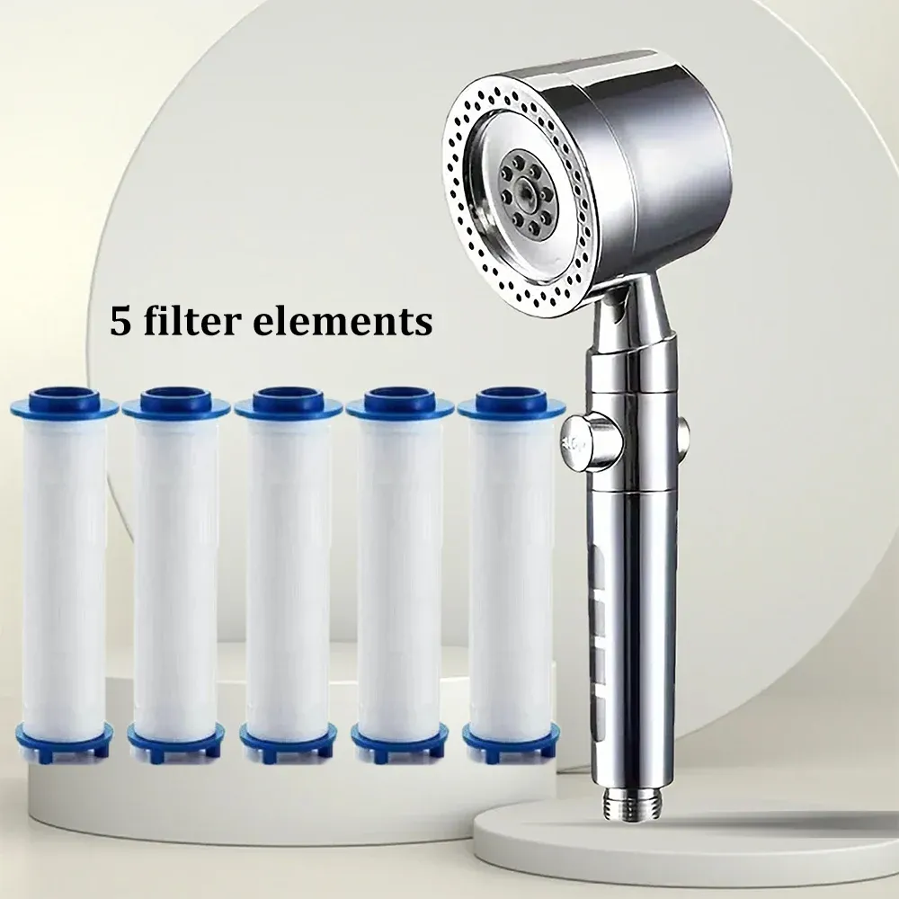 Pommeau de douche filtrant haute pression à 5 modes, économe en eau, avec douchette et bouton d'arrêt 8