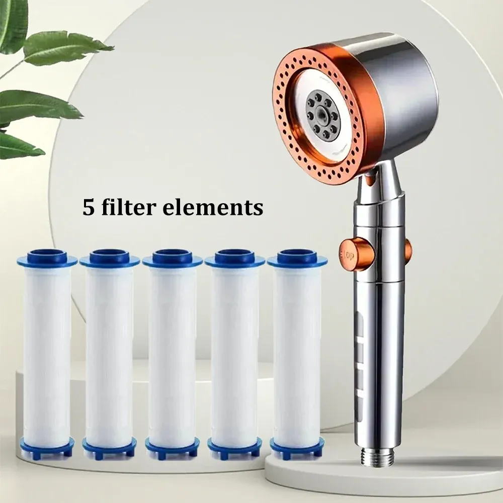 Pommeau de douche filtrant haute pression à 5 modes, économe en eau, avec douchette et bouton d'arrêt 9