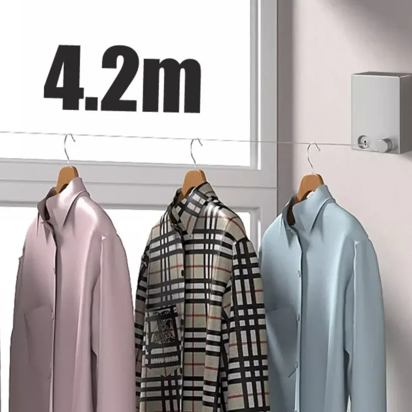 Corde à linge rétractable en acier inoxydable, séchoir extensible compact pour la maison 2