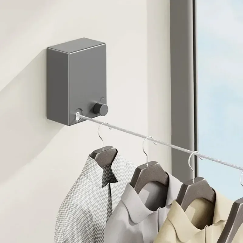 Corde à linge rétractable en acier inoxydable, séchoir extensible compact pour la maison