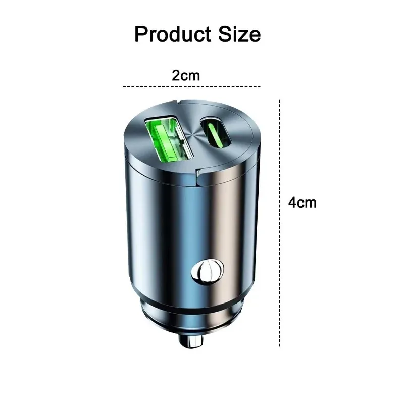 Mini chargeur de voiture à charge rapide USB-C pour iPhone, compatible Xiaomi, Samsung et Huawei, QC 3.0 6