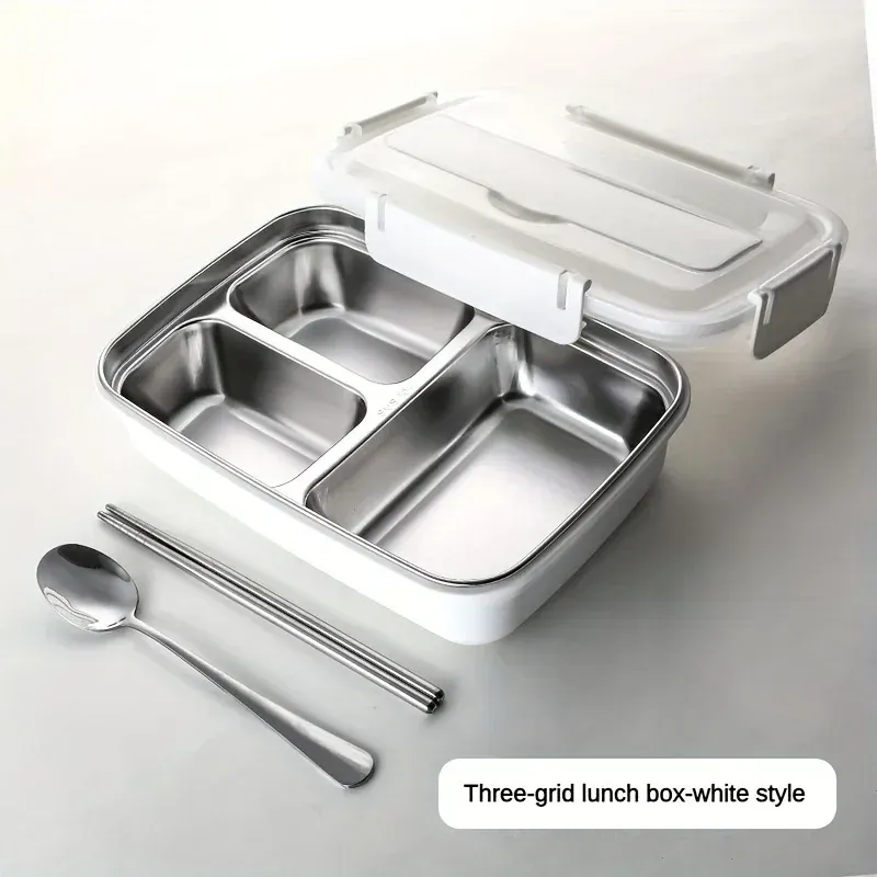 Boîte à déjeuner en acier inoxydable anti-fuite à 3 ou 4 compartiments – Bento durable et facile à nettoyer pour étudiants et employés de bureau 7