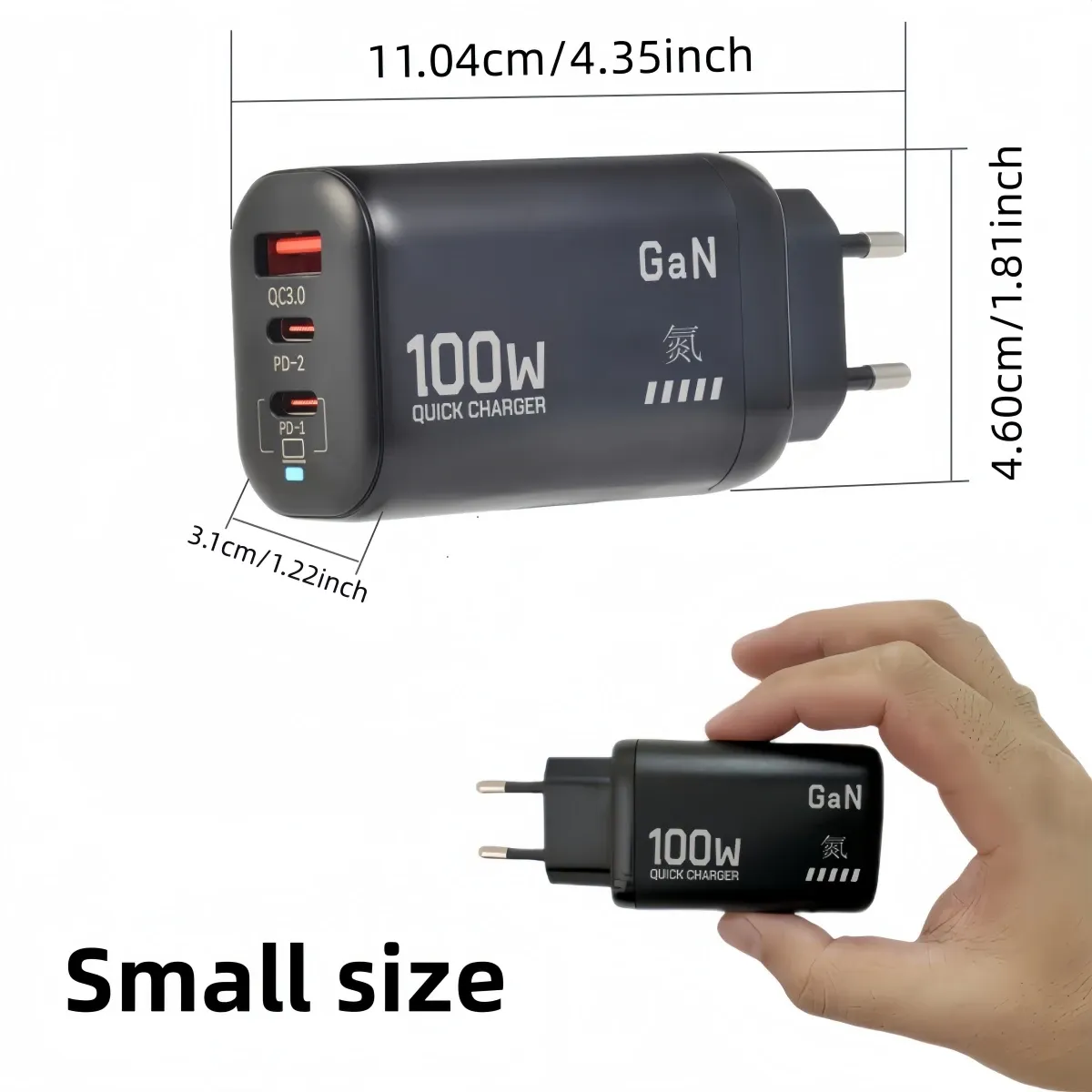 Chargeur GaN USB-C 100 W PD et QC 3.0 avec PPS, charge rapide pour ordinateur portable, iPad et smartphone 2