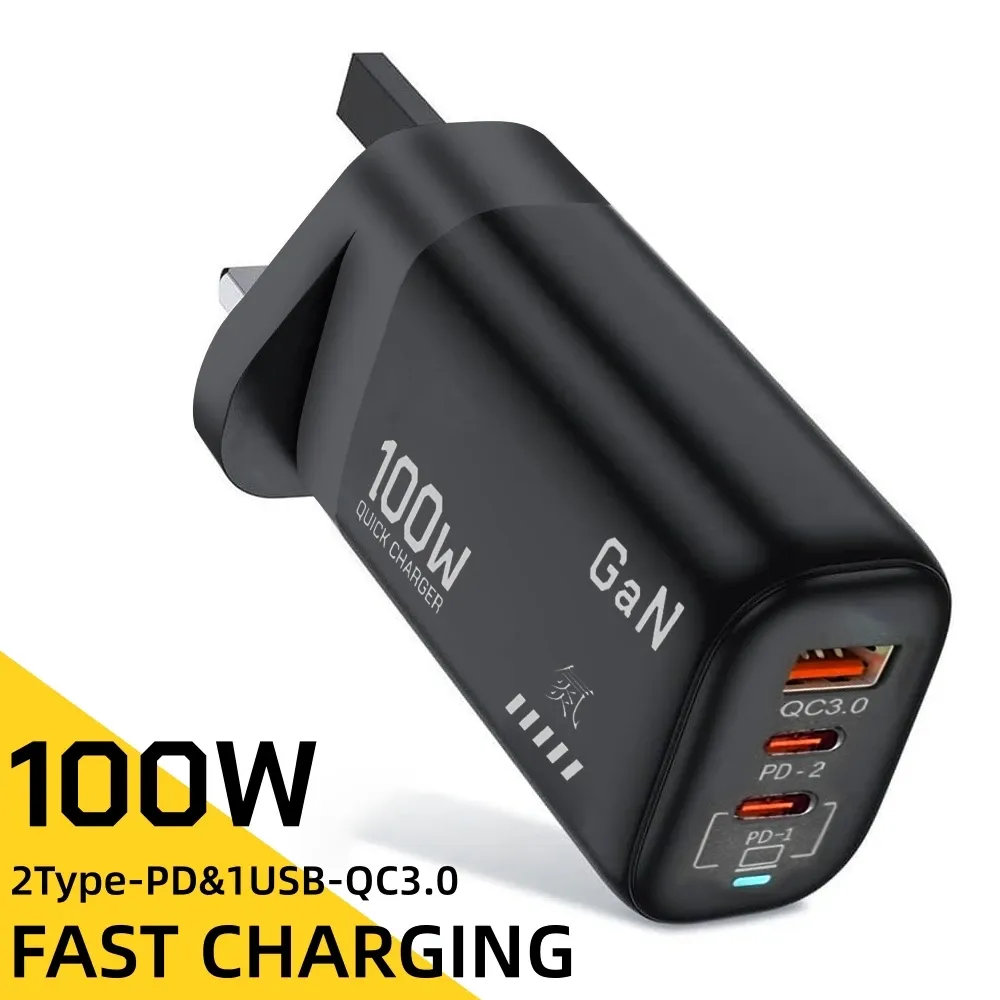Chargeur GaN USB-C 100 W PD et QC 3.0 avec PPS, charge rapide pour ordinateur portable, iPad et smartphone 8