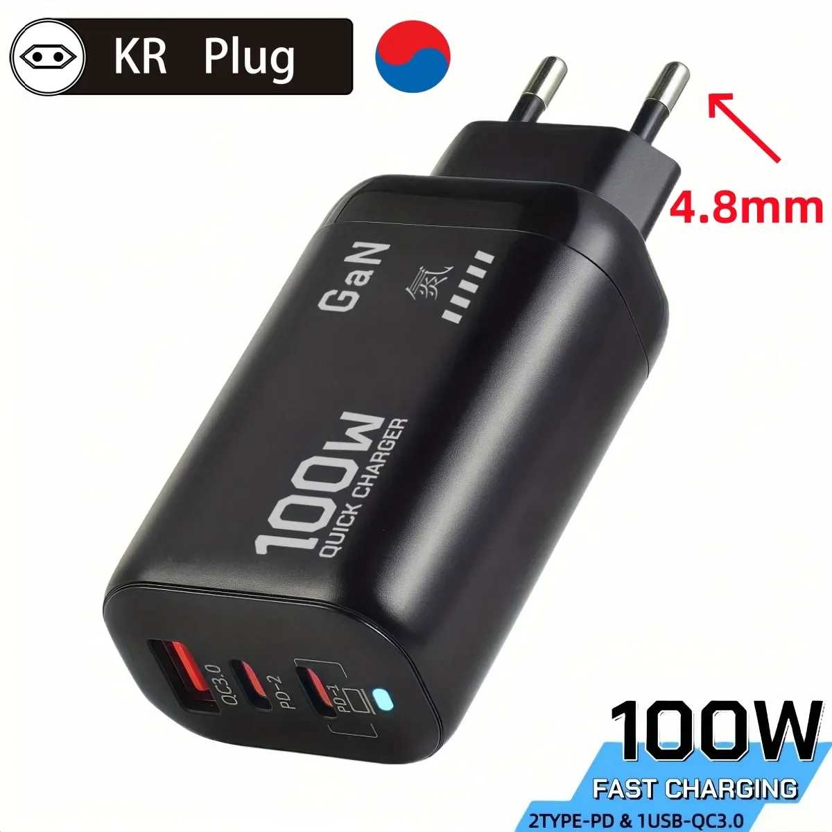 Chargeur GaN USB-C 100 W PD et QC 3.0 avec PPS, charge rapide pour ordinateur portable, iPad et smartphone 7