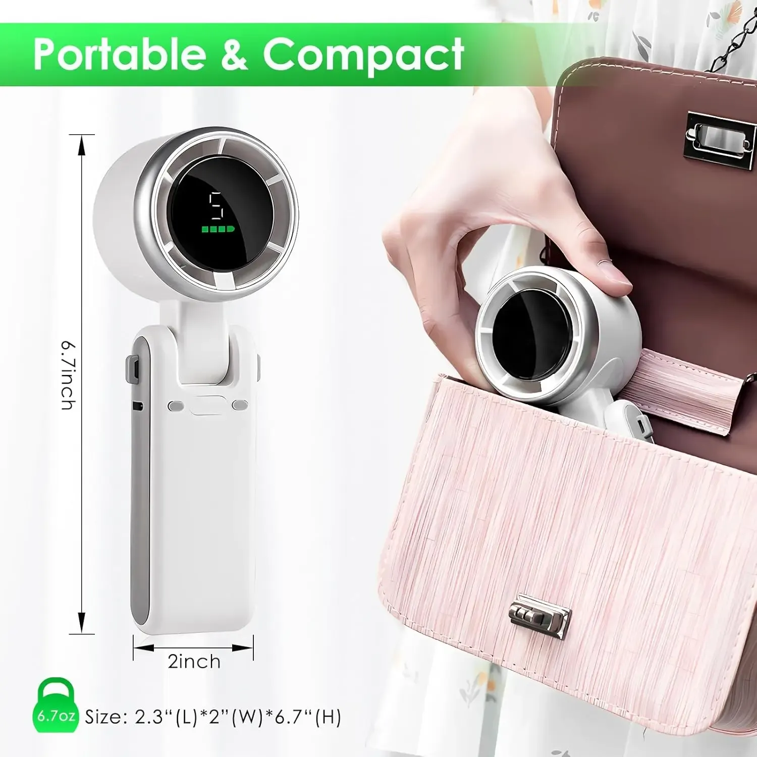 Mini ventilateur portatif haute vitesse à affichage numérique, rechargeable par USB et pliable, pour bureau et camping 6