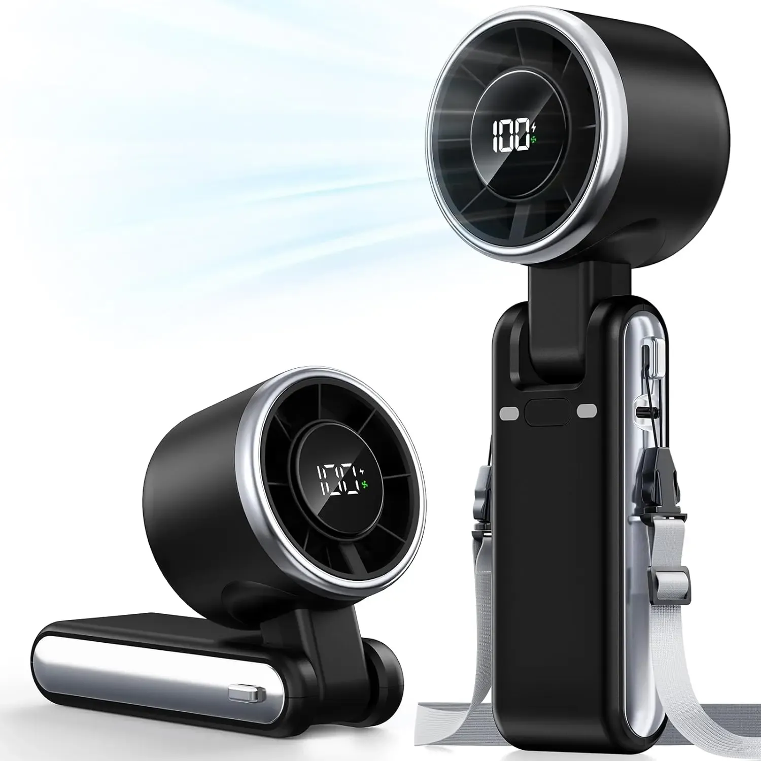Mini ventilateur portatif haute vitesse à affichage numérique, rechargeable par USB et pliable, pour bureau et camping 8