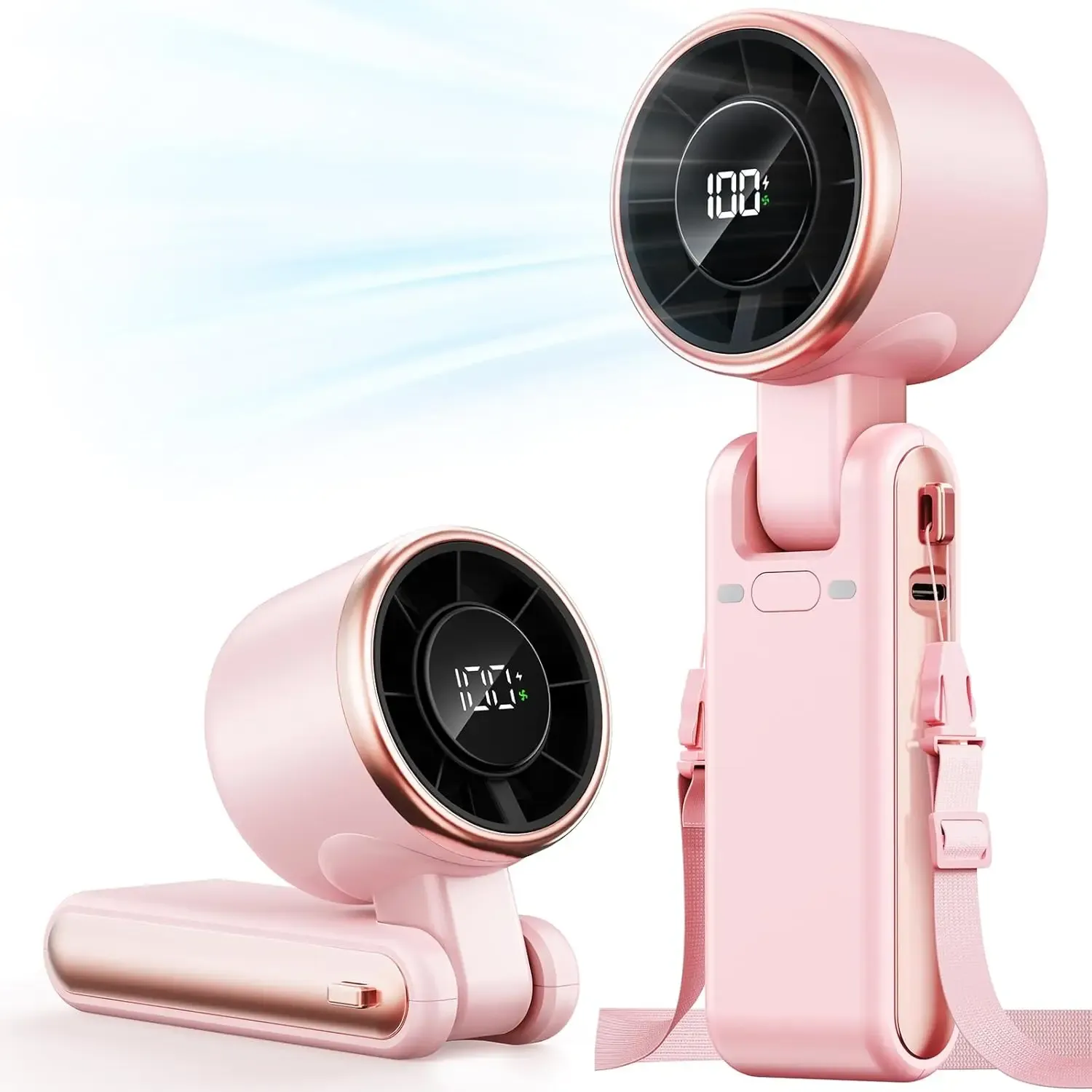 Mini ventilateur portatif haute vitesse à affichage numérique, rechargeable par USB et pliable, pour bureau et camping 7