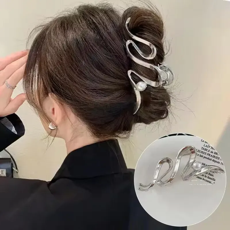 Pince à cheveux punk en métal argenté à motif irrégulier 4