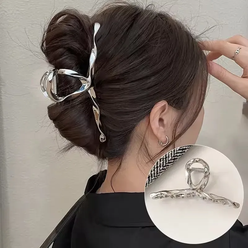 Pince à cheveux punk en métal argenté à motif irrégulier 22
