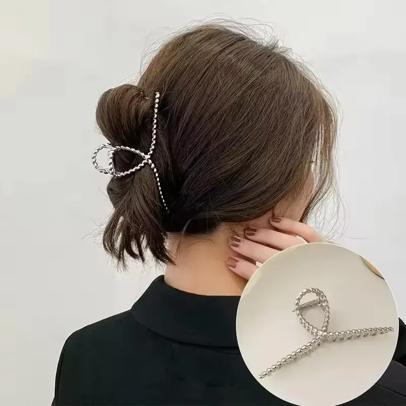 Pince à cheveux punk en métal argenté à motif irrégulier 28