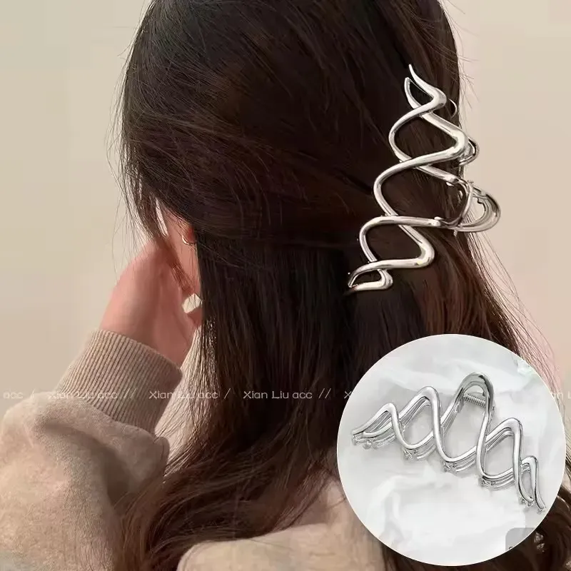 Pince à cheveux punk en métal argenté à motif irrégulier 18