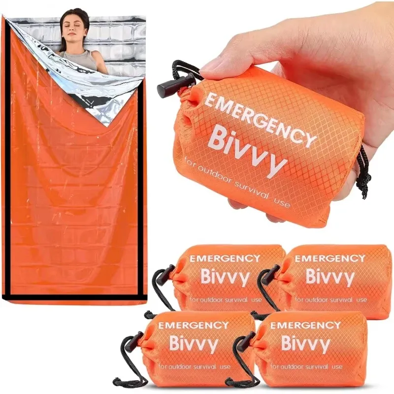Sac de couchage d'urgence en Mylar thermique, couverture de survie : bivouac léger, imperméable et portable pour le camping et la randonnée - Image 1